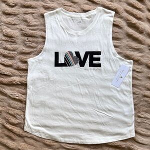 Spiritual Gangster White 'LOVE' Graphic Tank Top with Multicolor Heart